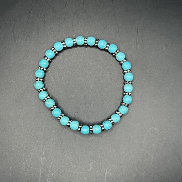 Bracelet Silver Stretch Bangle Multi Layering Blue Boho Western Turquoise - Picture 8 of 10